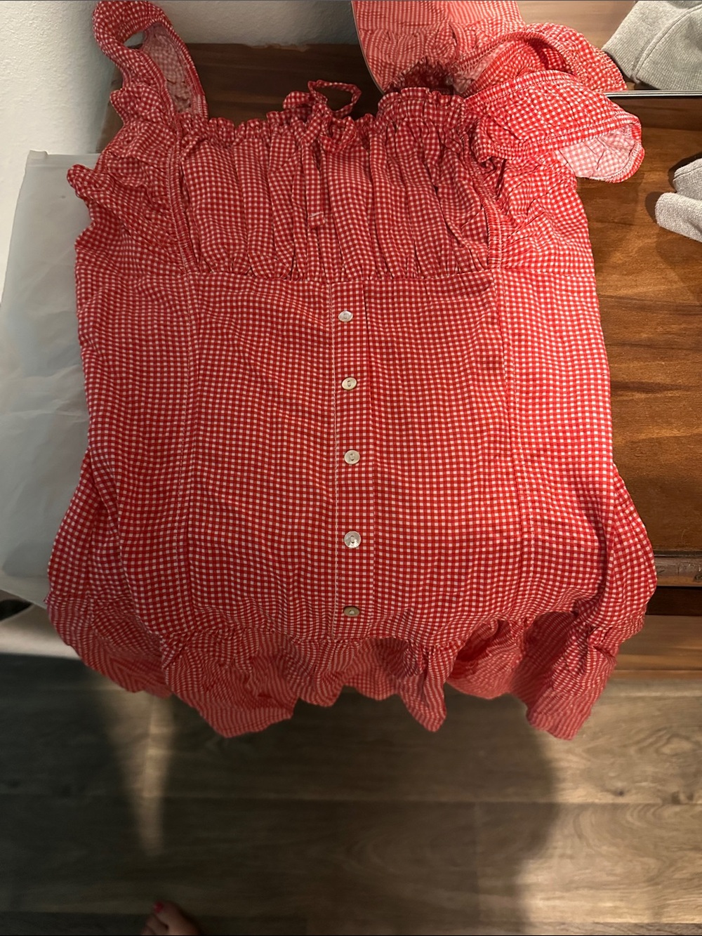 Frankie's Bikinis red Gingham Smocked Mini Dress - Picture 3 of 3